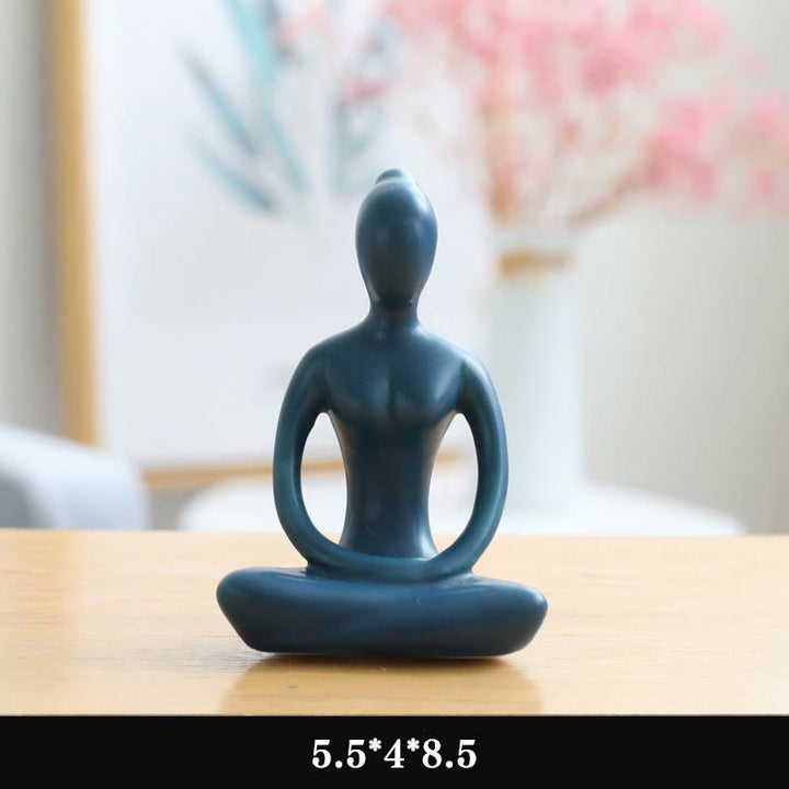 Decoración espiritual de la escultura de la estatuilla de la cerámica del ejercicio de la meditación del yoga abstracto - Azul - Pensamiento - image 6