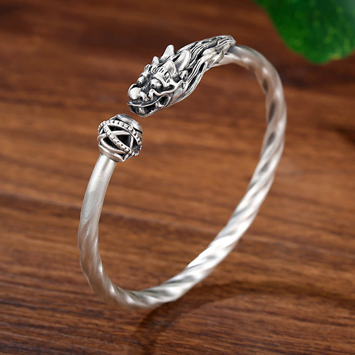 Brazalete de plata de ley 999 con Buddha Stones, brazalete de metal con fuerza de la suerte del dragón