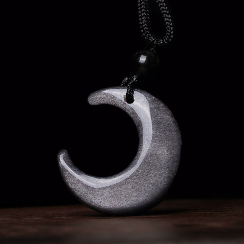 Colgante de collar de protección para pareja, colgante de cristal de selenita de obsidiana con brillo de plata Natural, Buddha Stones, luna creciente, Yin Yang - image 1