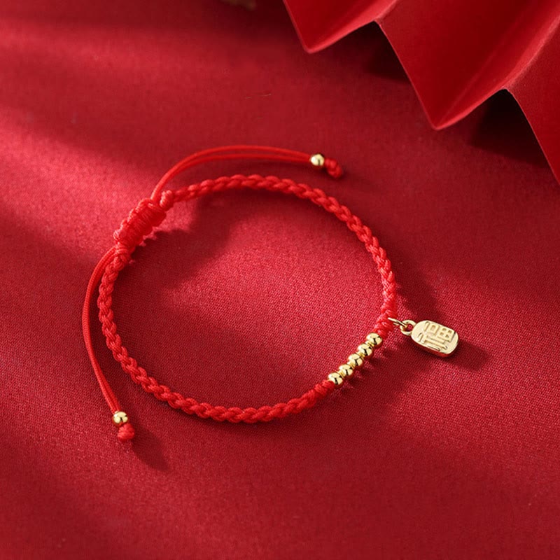Pulsera de cuerda de la suerte con dije de personaje Fu hecho a mano con Buddha Stones
