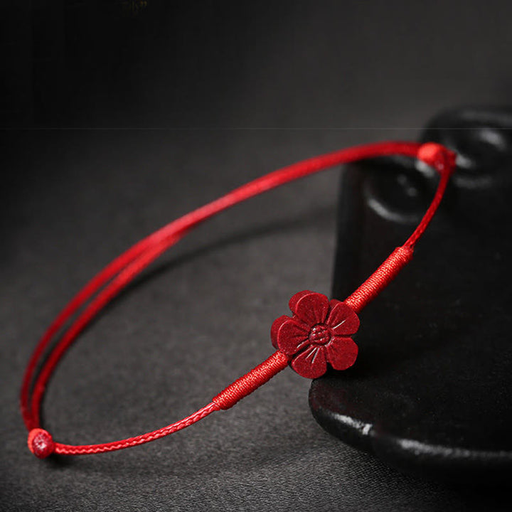 Pulsera trenzada hecha a mano con Buddha Stones, flor de ciruelo, trébol de cuatro hojas, PiXiu, loto, pez Koi, cinabrio