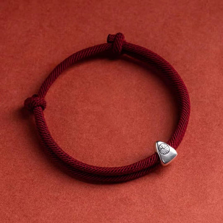 Pulsera trenzada hecha a mano con bendición de personaje Fu de plata de ley 925 con Buddha Stones