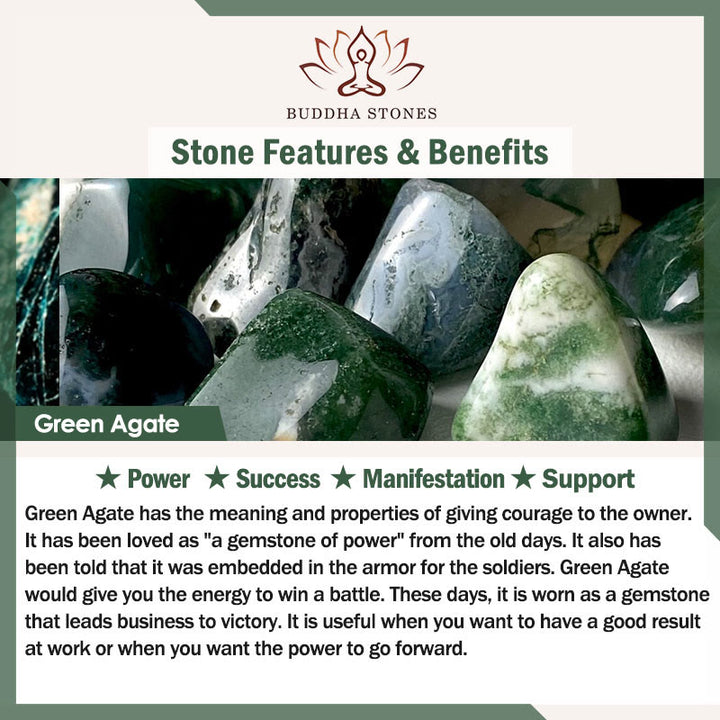 Buddha Stones Pulsera de cuero trenzado multicapa con ágata verde y piedra natural