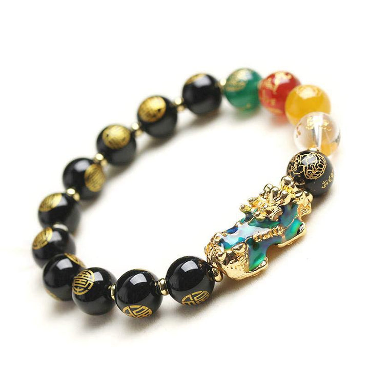 Pulsera de la suerte de obsidiana Pixiu que cambia de color con Buddha Stones