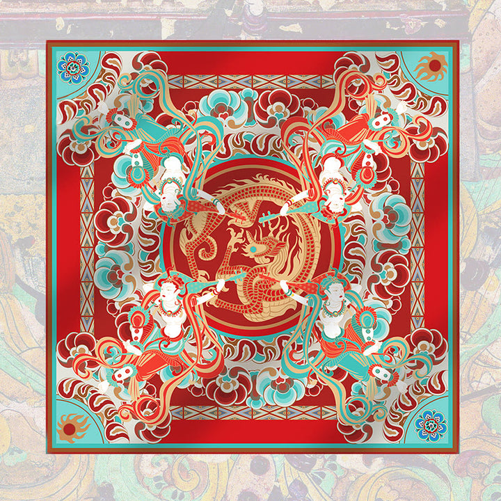 Buddha Stones Dunhuang rebote Pipa frescos voladores 100% bufanda de seda de morera chal Dunhuang de grado premium 6A