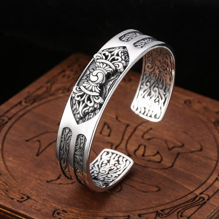 Brazalete de plata de ley 925 con grabado de poder espiritual Vajra Dorje