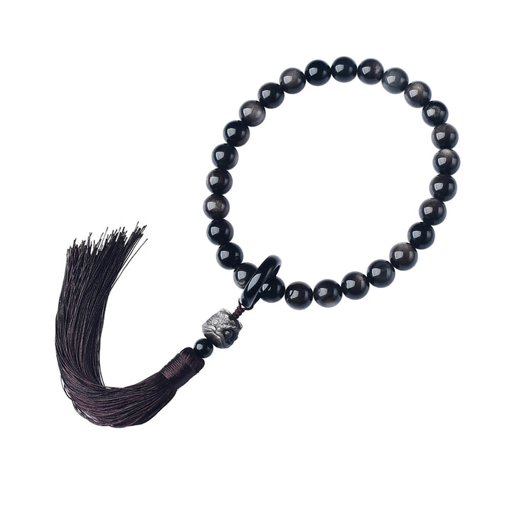 Plata Natural brillo obsidiana León muñeca Mala protección borlas bolsillo Mala decoración del coche