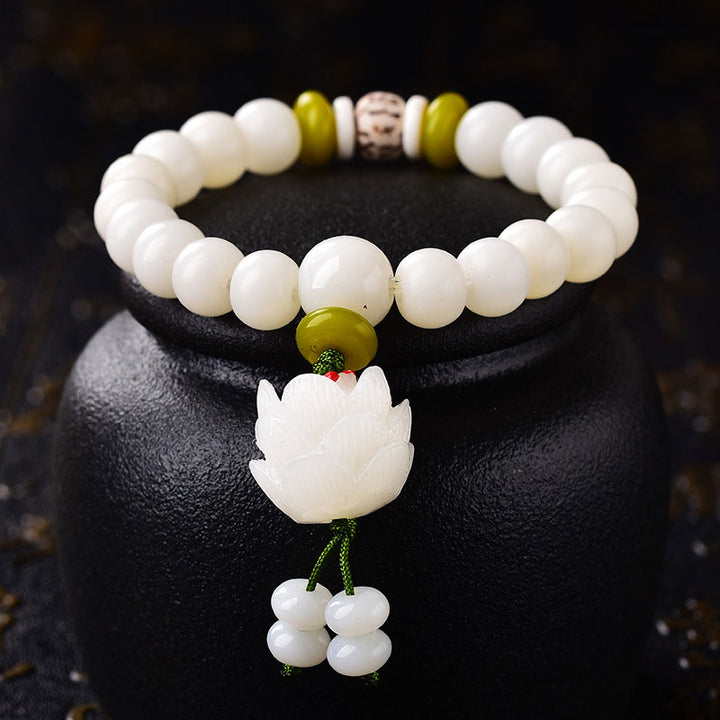 Pulsera de la suerte con semillas de Bodhi, color blanco natural, con Buddha Stones
