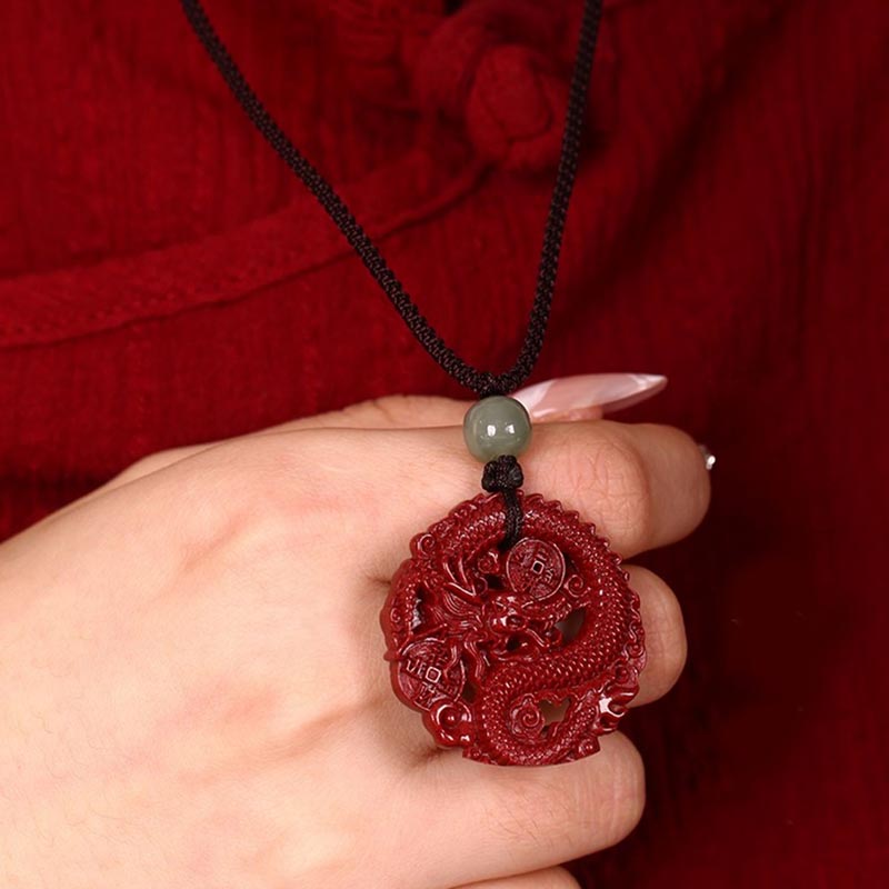 Buddha Stones Año del Dragón Natural cinabrio Hetian Jade cuenta moneda de cobre atraer riqueza collar colgante