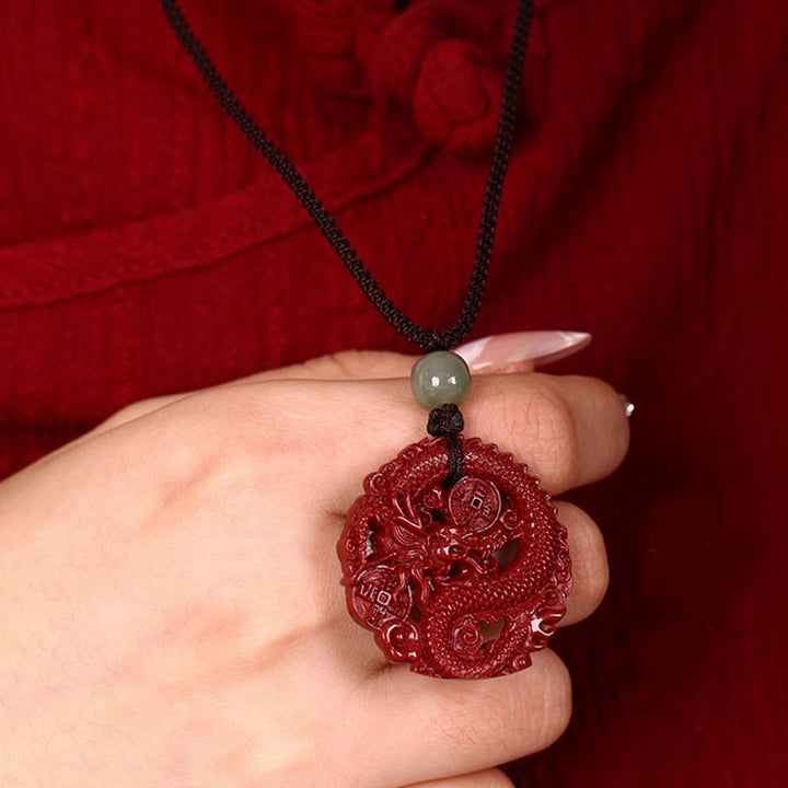 Buddha Stones Año del Dragón Natural cinabrio Hetian Jade cuenta moneda de cobre atraer riqueza collar colgante