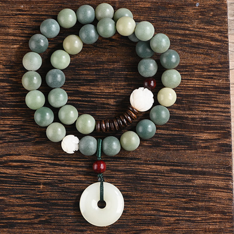 Pulsera de doble envoltura con hebilla de paz y jade de loto, semilla de Bodhi cian