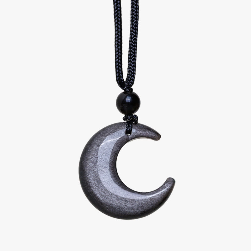 Colgante de collar de protección para pareja, colgante de cristal de selenita de obsidiana con brillo de plata Natural, Buddha Stones, luna creciente, Yin Yang - image 8