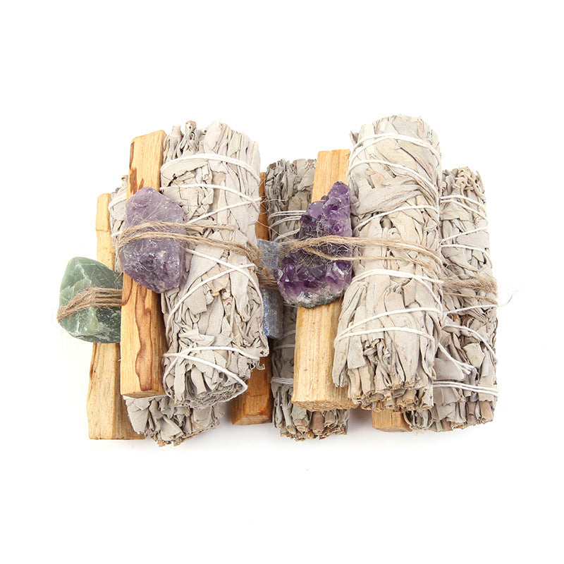 Buddha Stones Natural Palo Santo, amatista, Aventurina verde, cristal, salvia blanca, mancha, purifica, conjunto de Altar, suministros espirituales