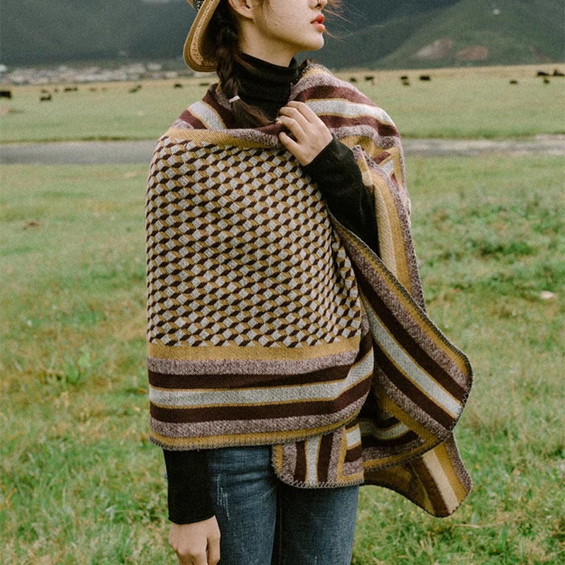 Mantón tibetano de Buddha Stones , patrón clásico, bufanda de viaje cálida y acogedora para invierno