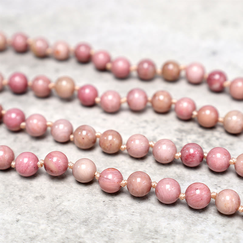 Buddha Stones 108 Mala cuentas de rodonita Yoga meditación cuentas de oración pulsera