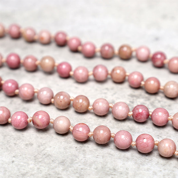 Buddha Stones 108 Mala cuentas de rodonita Yoga meditación cuentas de oración pulsera