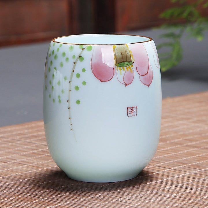 Taza de té de cerámica con Buddha Stones, pez Koi, paisaje de loto, diente de león, flor de peonía, taza de té de Kung Fu