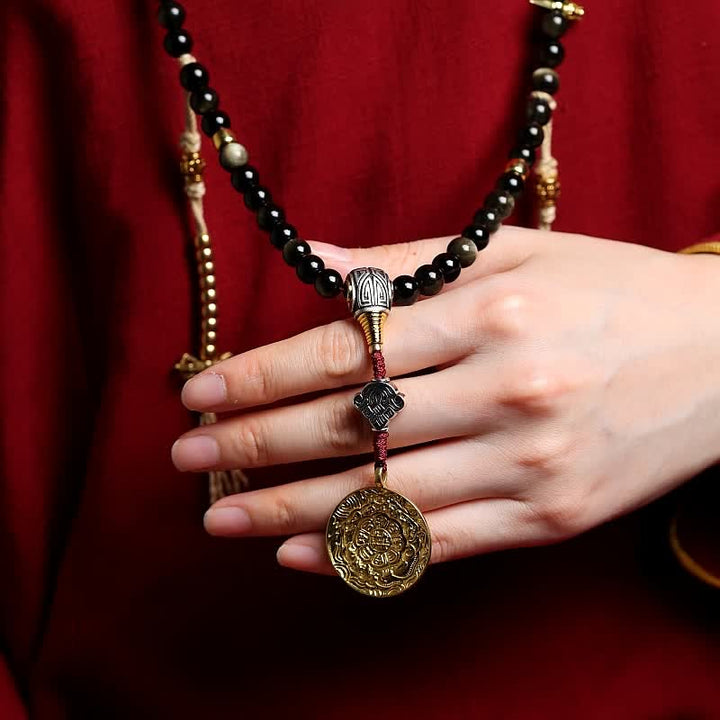 Pulsera de riqueza de piedra de ojo de águila de ojo de tigre de obsidiana con brillo dorado de 108 cuentas Mala