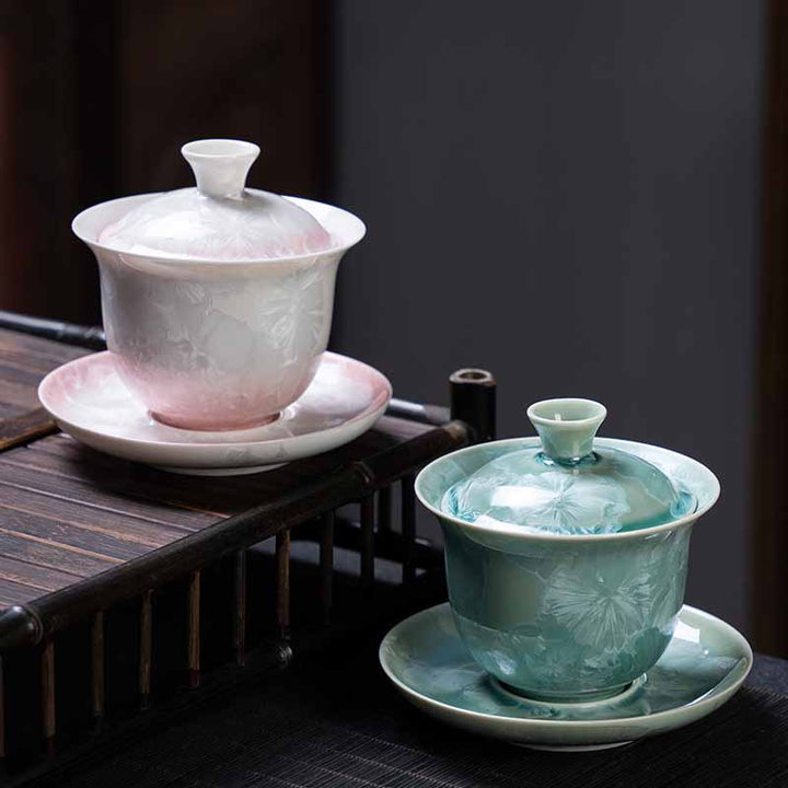Taza de té de cerámica esmaltada tradicional Gaiwan Sancai con Buddha Stones , taza de té y platillo de Kung Fu con tapa, 180ml