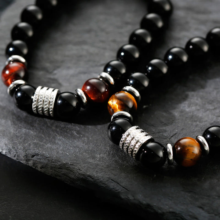 Pulsera de cumplimiento de fuerza de ojo de tigre de obsidiana negra natural con Buddha Stones
