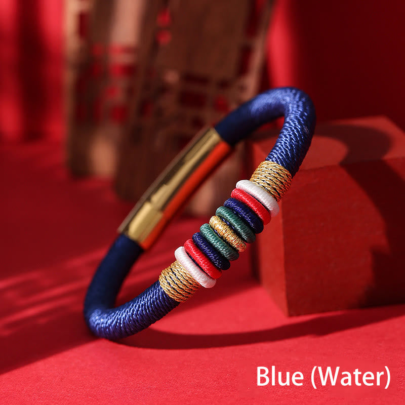 Pulsera de cuerda trenzada de la suerte de cinco elementos con nudo King Kong colorido hecho a mano tibetano con Buddha Stones