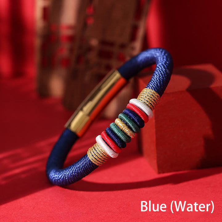 Pulsera de cuerda trenzada de la suerte de cinco elementos con nudo King Kong colorido hecho a mano tibetano con Buddha Stones