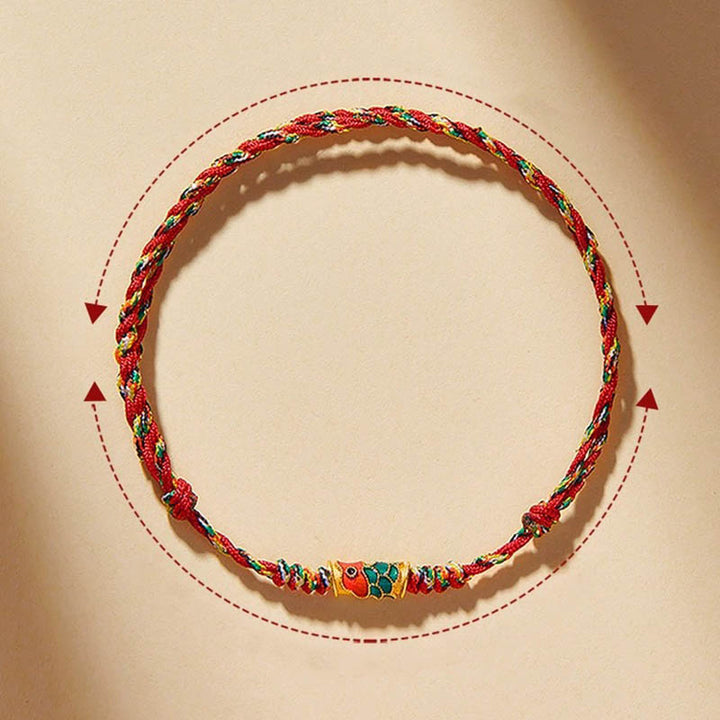 Pulsera de cuerda trenzada hecha a mano con Buddha Stones, pez Koi, prosperidad y prosperidad