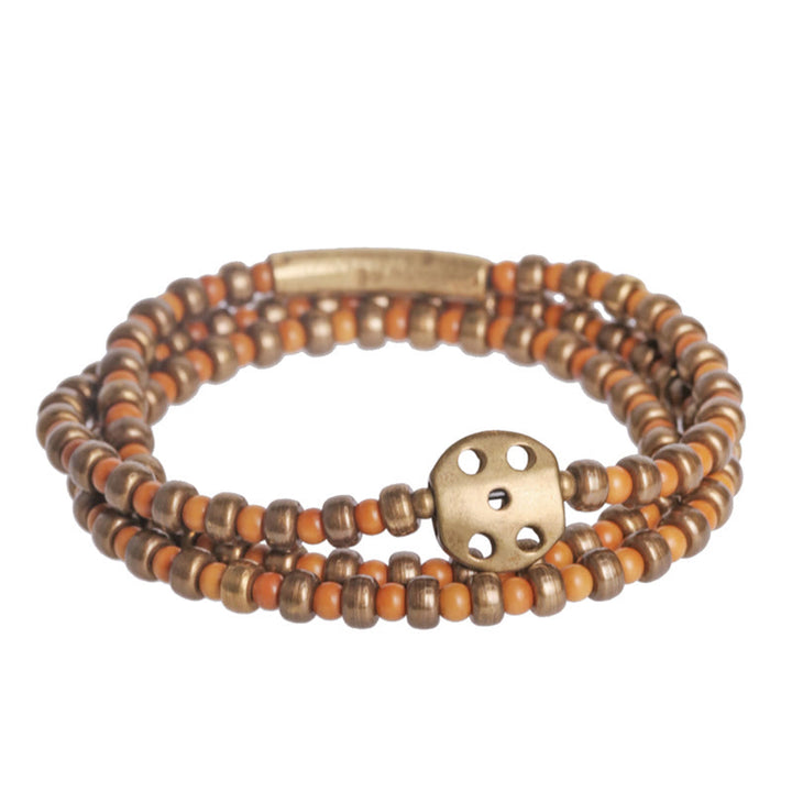 Pulsera de riqueza de cobre con hueso de olivo retro con Buddha Stones