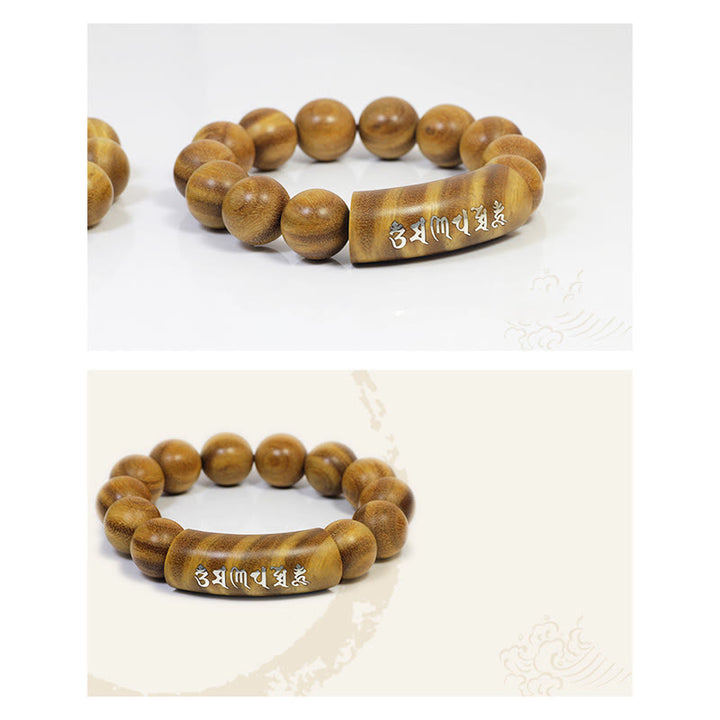 Pulsera de plata de ley 999 con Buddha Stones, sándalo verde, Om Mani Padme Hum, dragón, Fénix, Dharmachakra, con incrustaciones de paz