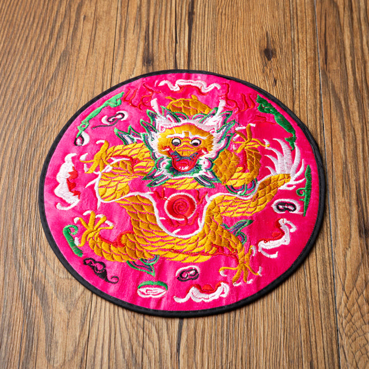 Tapete para taza de Bordado de dragón con Buddha Stones, posavasos para taza de té, tapete para té de Kung Fu