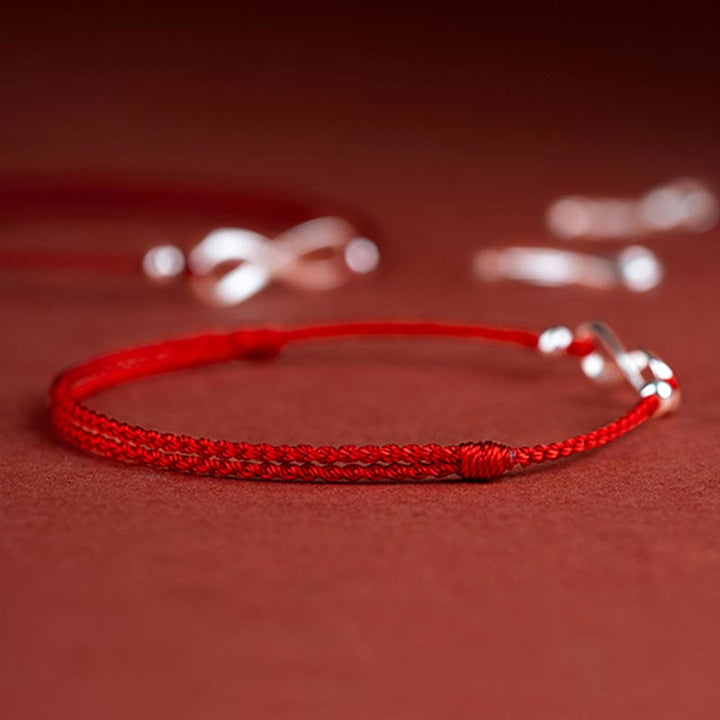 Pulsera tobillera de hilo rojo de la suerte con protección de nudo infinito de plata de ley 925 con Buddha Stones