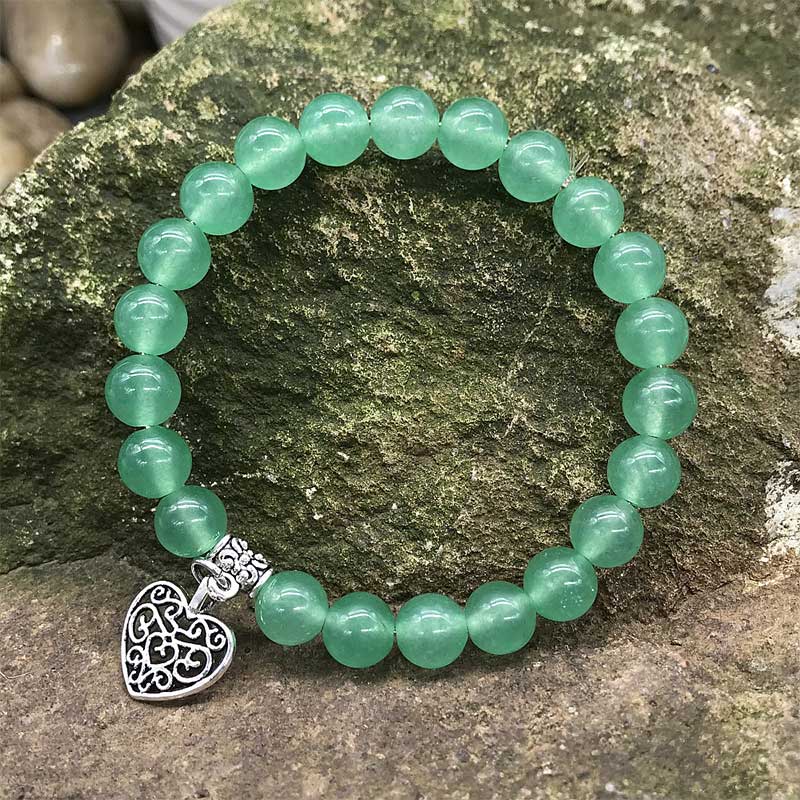 Pulsera elástica con dije de corazón de amor de la suerte con piedras preciosas naturales