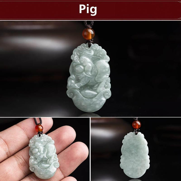 Collar con colgante de éxito del zodiaco chino con Buddha Stones de jade natural 12 - Cerdo - image 37