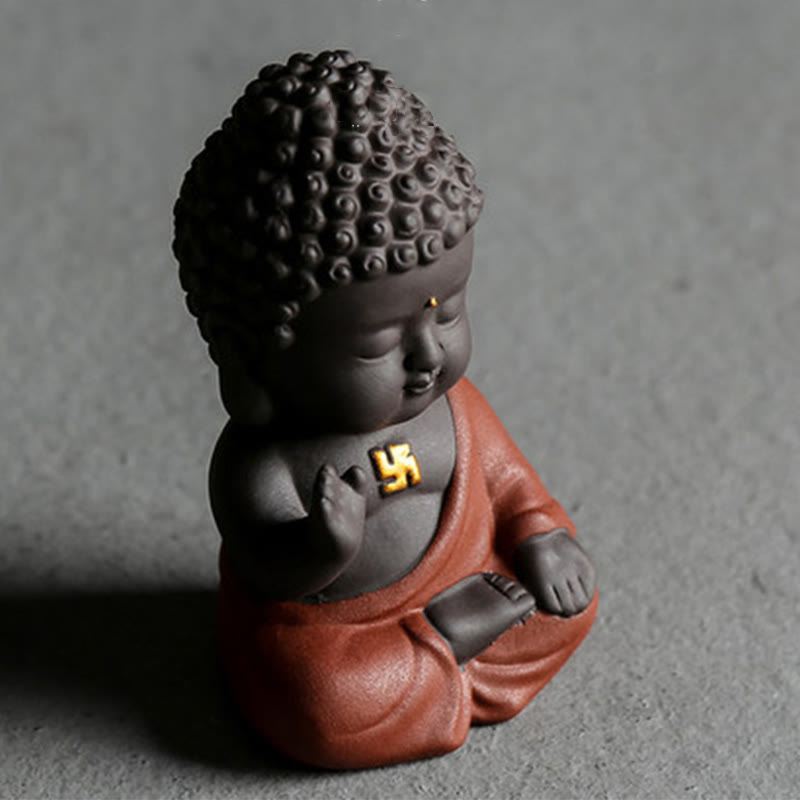 Buddha Stones Pequeño Buda Serenidad Arcilla Púrpura Decoración de Escritorio para el Hogar
