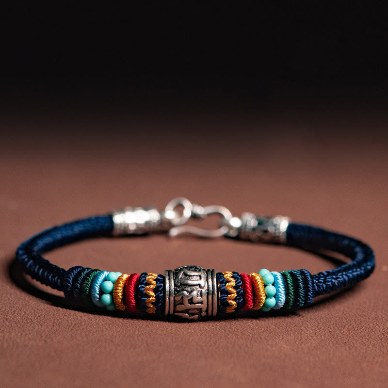 Pulsera trenzada de pureza Om Mani Padme Hum tibetana de plata de ley 925 hecha a mano con Buddha Stones