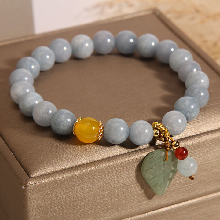 Pulsera con dijes curativos de hojas de jade, aguamarina y Buddha Stones