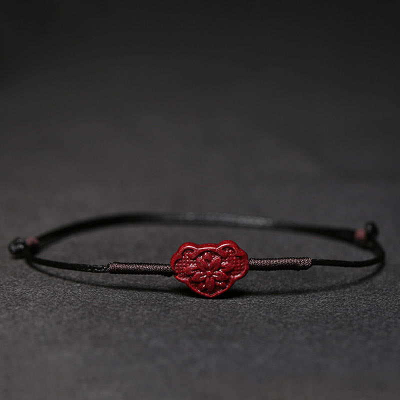 Pulsera trenzada hecha a mano con Buddha Stones, flor de ciruelo, trébol de cuatro hojas, PiXiu, loto, pez Koi, cinabrio