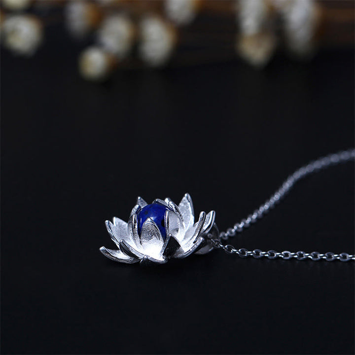 Collar con colgante de flor de loto y lapislázuli de lapislázuli en plata de ley 925 con Buddha Stones para el autocuidado. - image 4