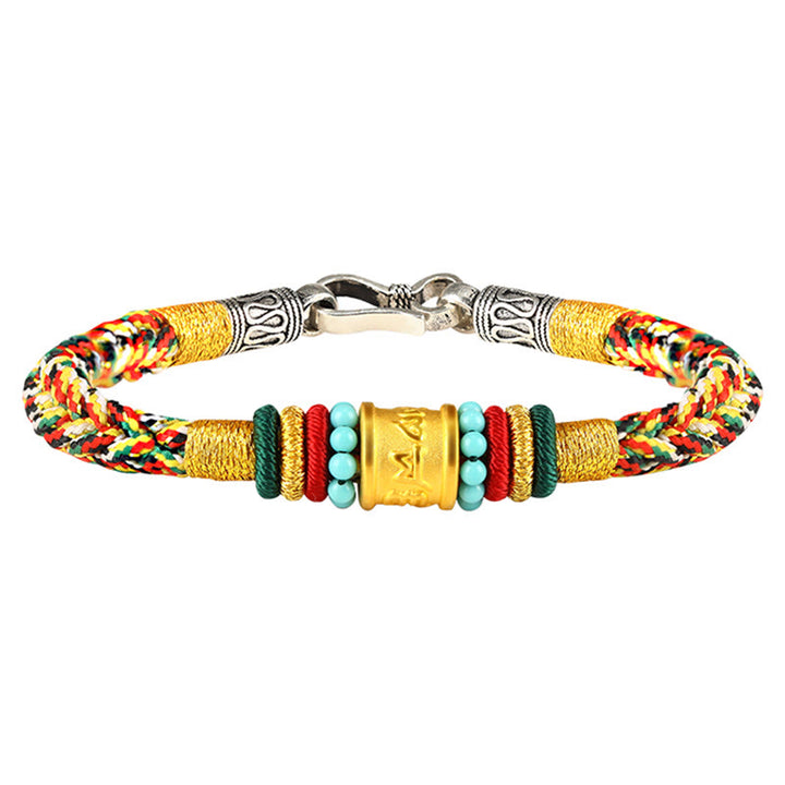 Buddha Stones Tíbet 999 oro Om Mani Padme Hum pulsera de la suerte hecha a mano con ocho hilos y nudo de la paz