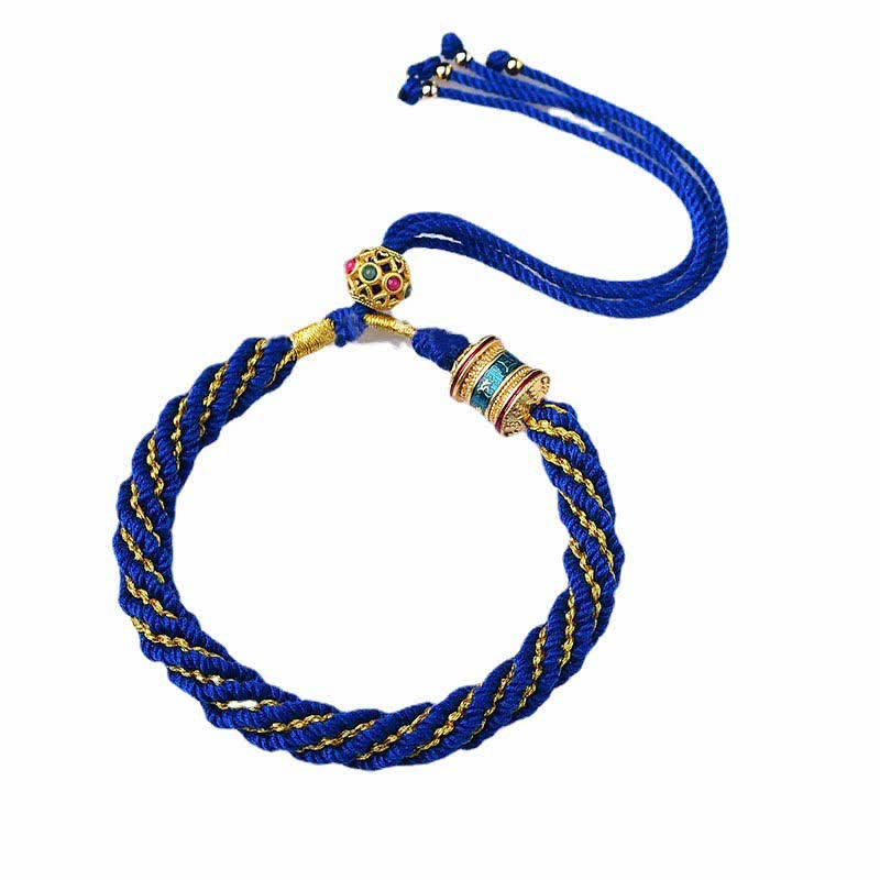 Pulsera de cuerda tejida con dije de rueda de oración Thangka de la suerte hecha a mano tibetana con Buddha Stones