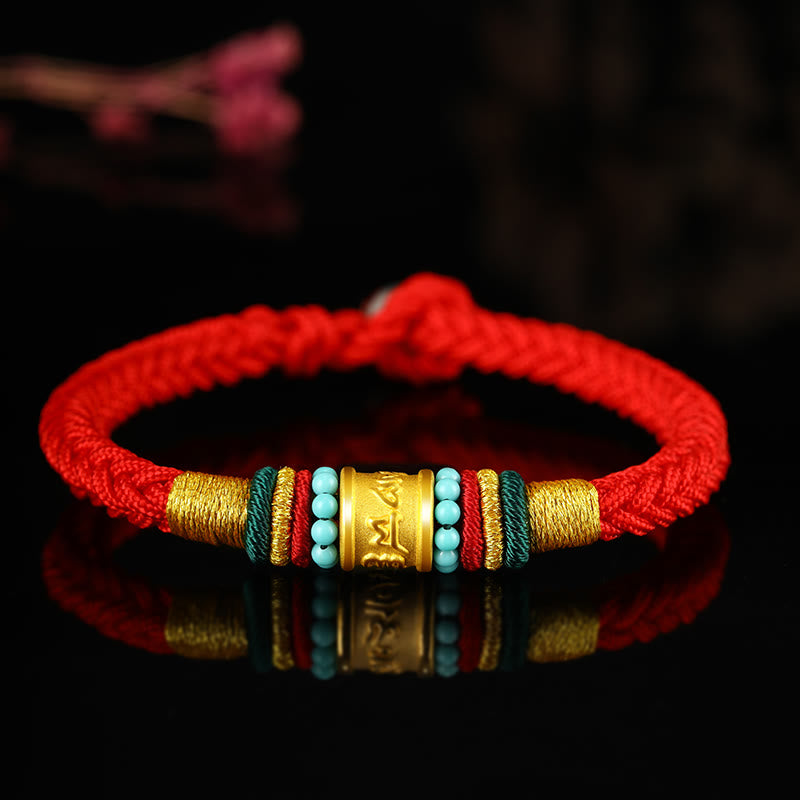 Buddha Stones Tíbet 999 oro Om Mani Padme Hum pulsera de la suerte hecha a mano con ocho hilos y nudo de la paz