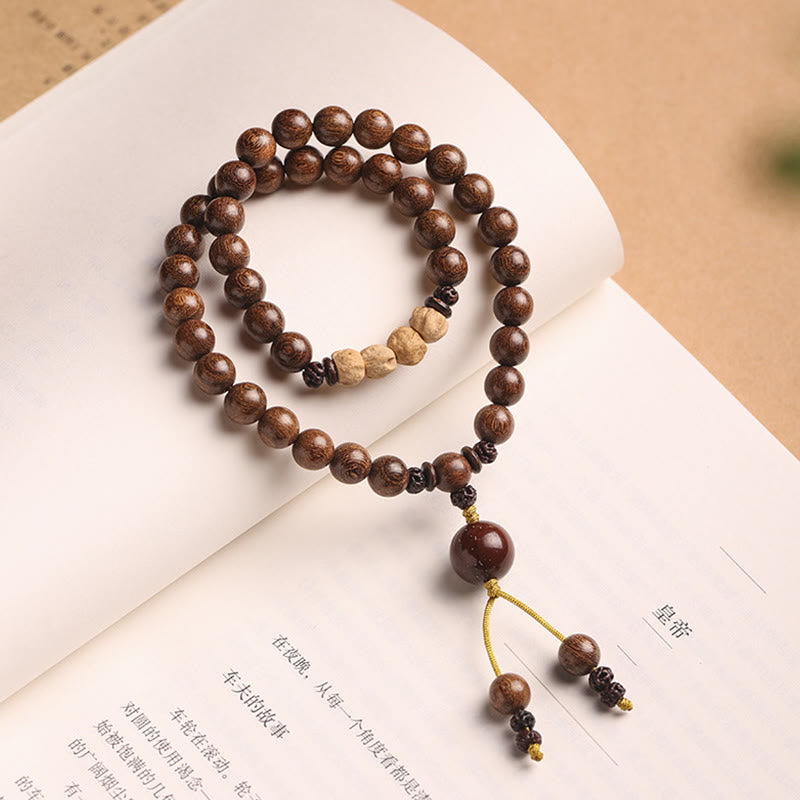 Pulsera de doble envoltura con Buddha Stones , sándalo, hoja pequeña, sándalo rojo, purificación de semillas Bodhi