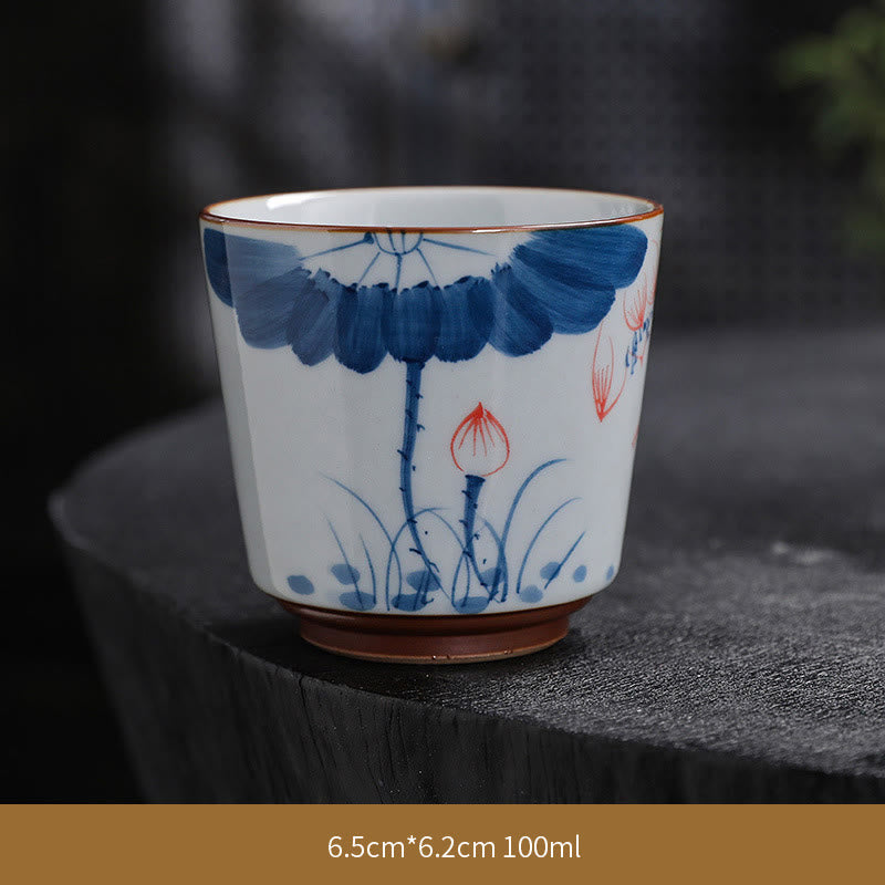 Tazas de té de cerámica de bambú con hojas de flor de loto y Buddha Stones, tazas de té de Kung Fu