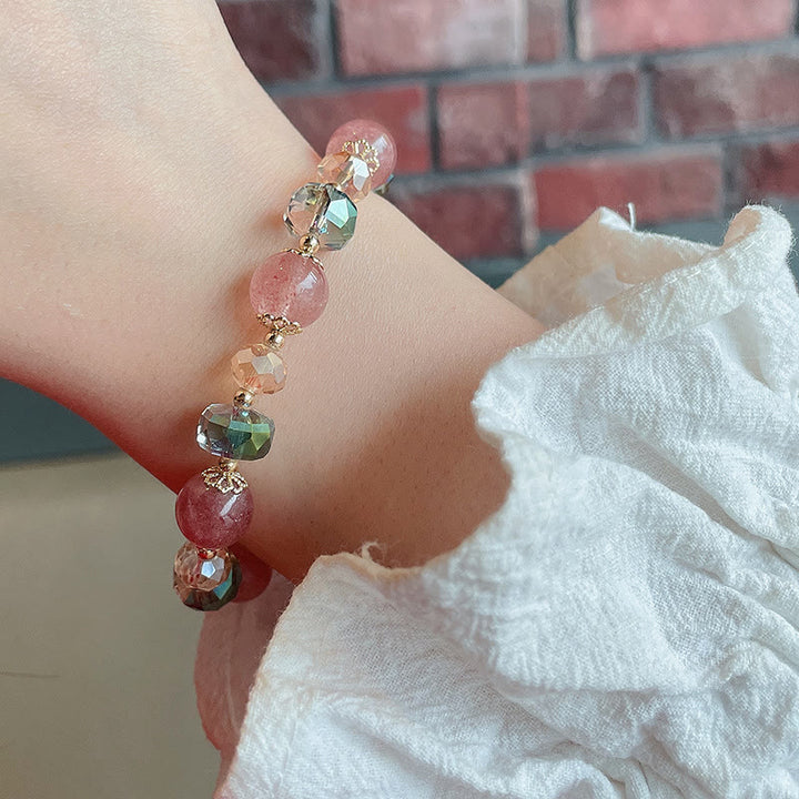 Pulsera positiva de cristal colorido de cuarzo fresa natural con Buddha Stones