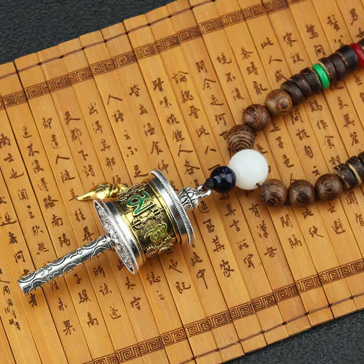 Buddha Stones tibetano Om Mani Padme Hum rueda de oración rotación Vajra collar de madera colgante - image 7