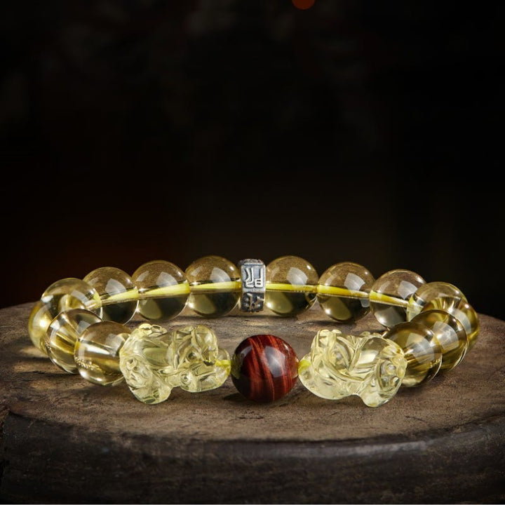 Pulsera de protección de prosperidad de ojo de tigre doble PiXiu de citrino natural de Buddha Stones