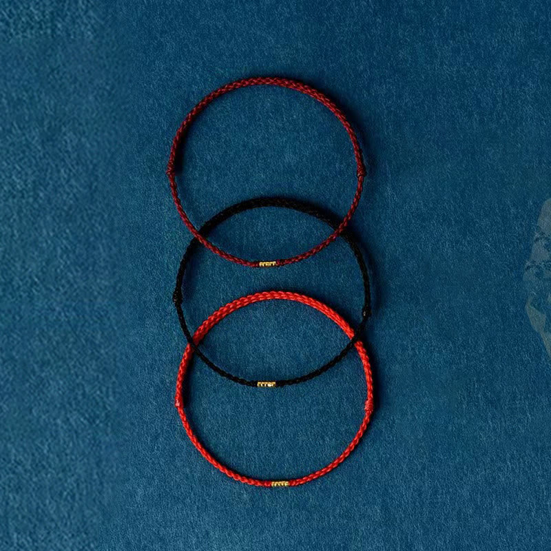 Tobillera de pulsera de hilo trenzado con cuentas doradas de la suerte de plata de ley 925 con Buddha Stones