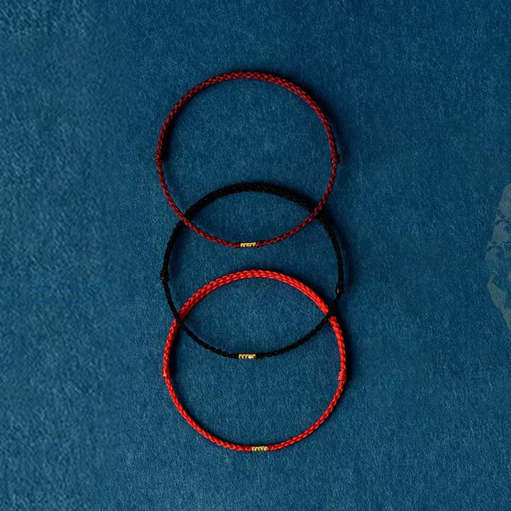 Tobillera de pulsera de hilo trenzado con cuentas doradas de la suerte de plata de ley 925 con Buddha Stones