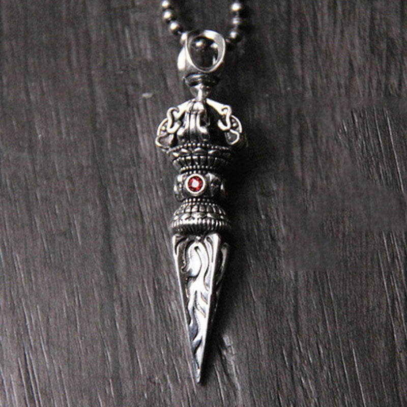 Colgante de collar de poder espiritual Vajra de plata de ley 925 con Buddha Stones