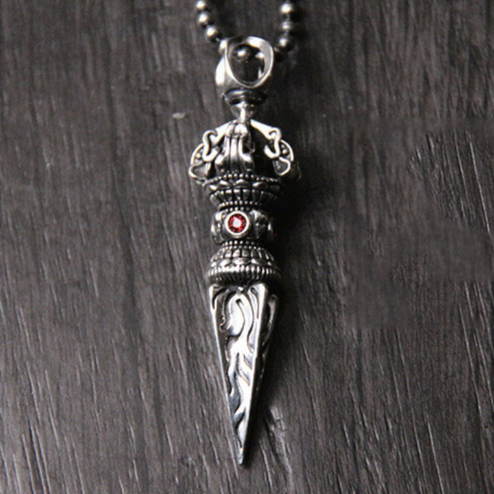 Colgante de collar de poder espiritual Vajra de plata de ley 925 con Buddha Stones